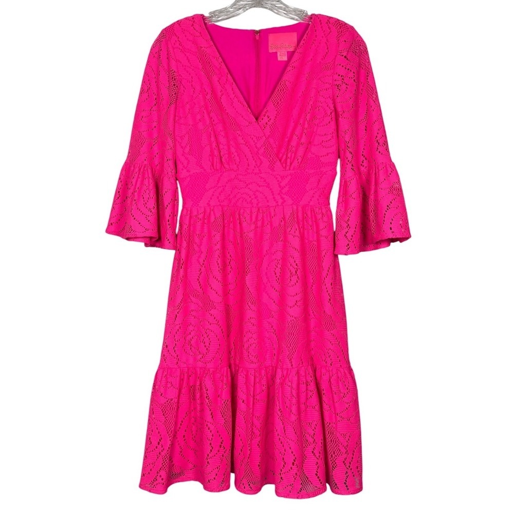 Lilly Pulitzer Cecelia Dress, "Pink Tango" "Bungalow Blossom" lace, Size 0